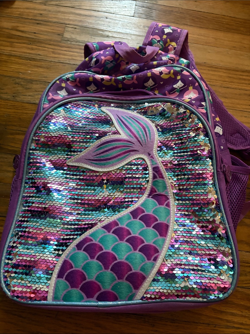 Girls Sequin Mermaid Tail Backpack - Purple & Teal